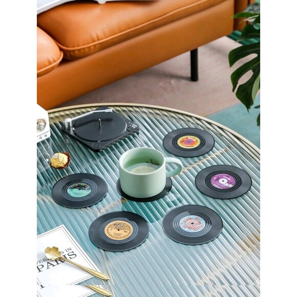 Retro / Vintage Vinyl Record Style Coasters Drink Mats Bar Set Discs With Holder - Picture 13 of 14